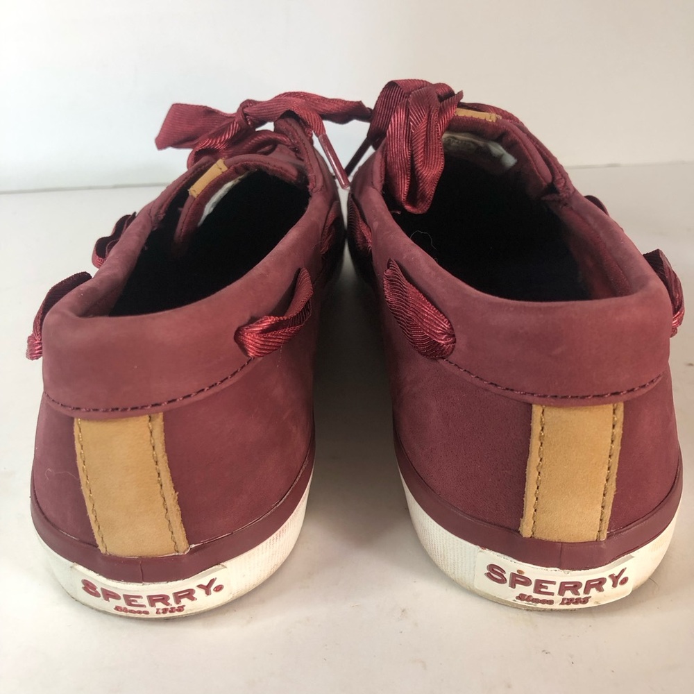 Sperry Women’s Top Sider Burgundy Leather Boat Shoes Size 8. Ribbon Laces - Picture 5 of 10